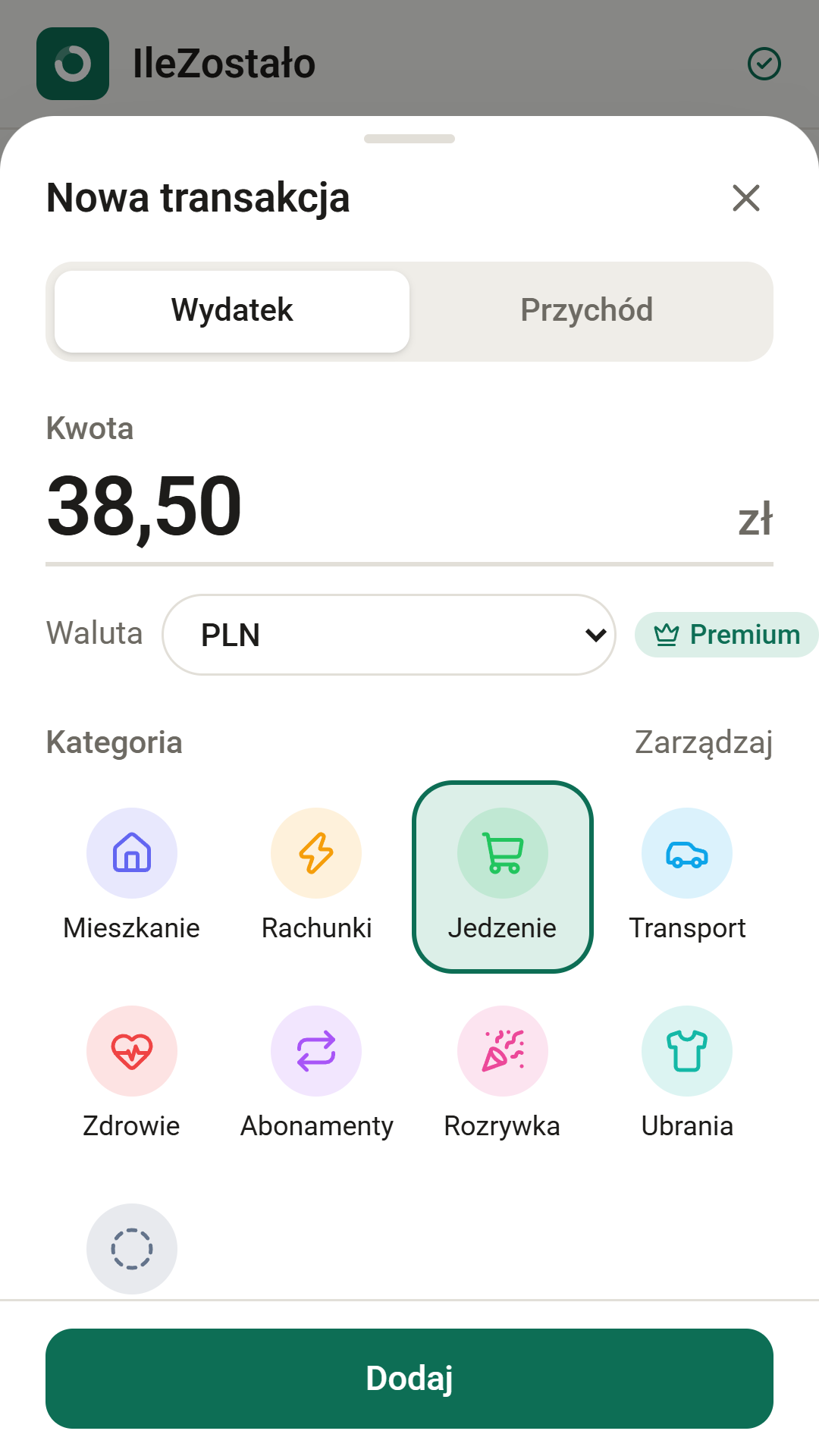 Dodawanie wydatku w aplikacji na Androida